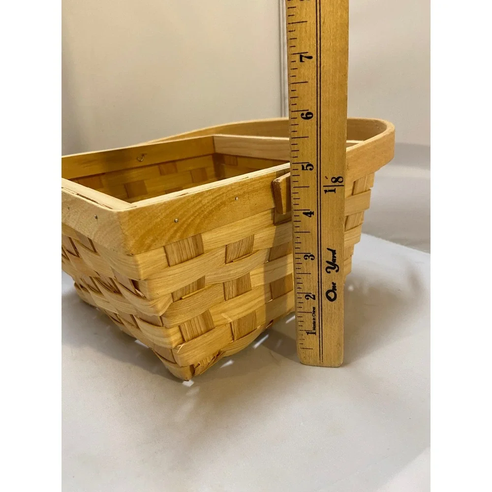 Woven Wood Basket Unisex OS Tan Square Splint Swing Handle Decor Farmhouse